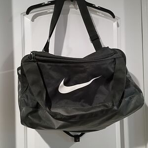 Nike Black Duffle Bag with White Swoosh - Men's Travel & Gym Bag